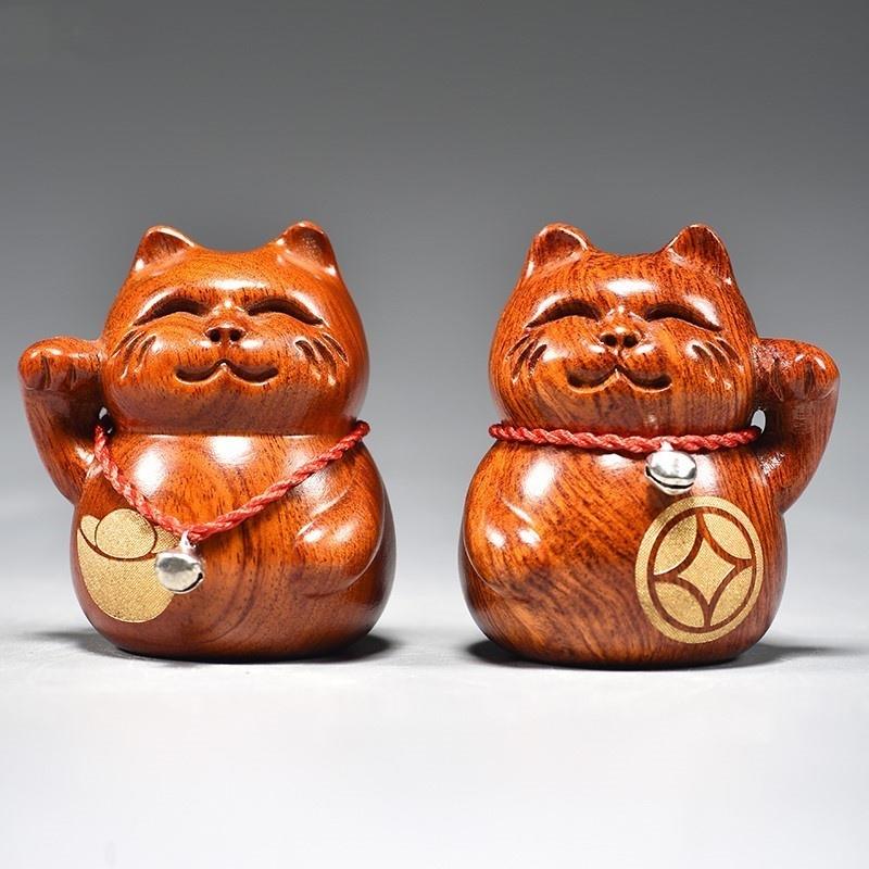 花梨木雕猫摆件开业大号店铺收银台招手猫家居客厅酒柜招财猫礼品