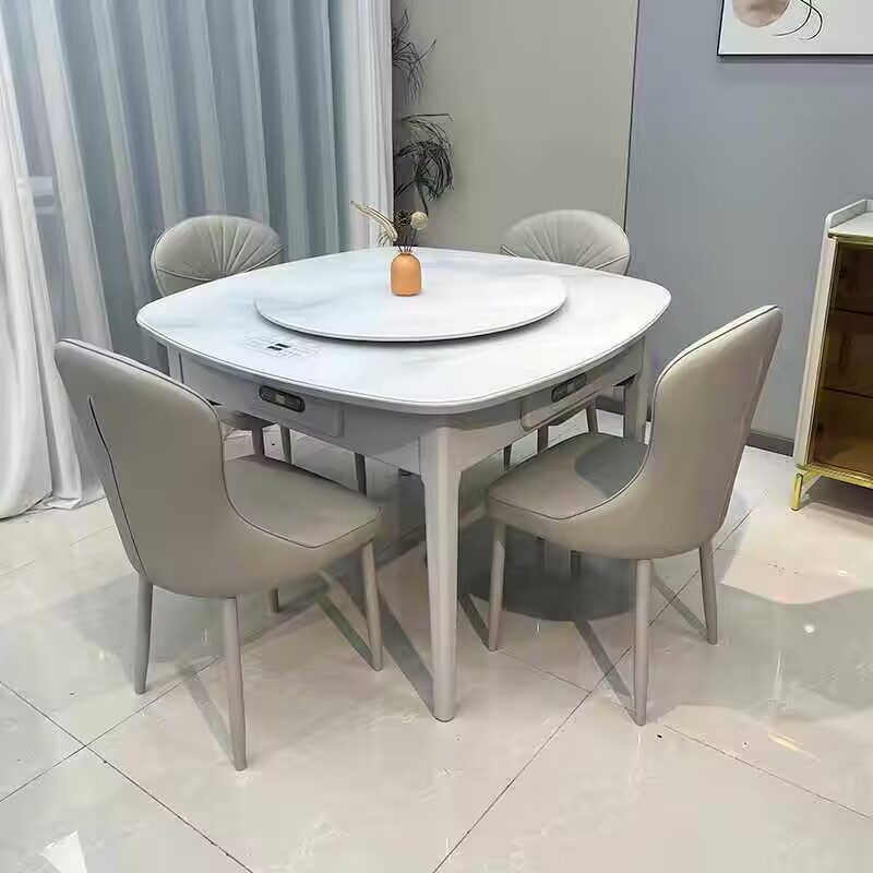 电磁炉脚暖餐桌两用一体现代简约岩板客厅餐桌家用多功能麻将机桌