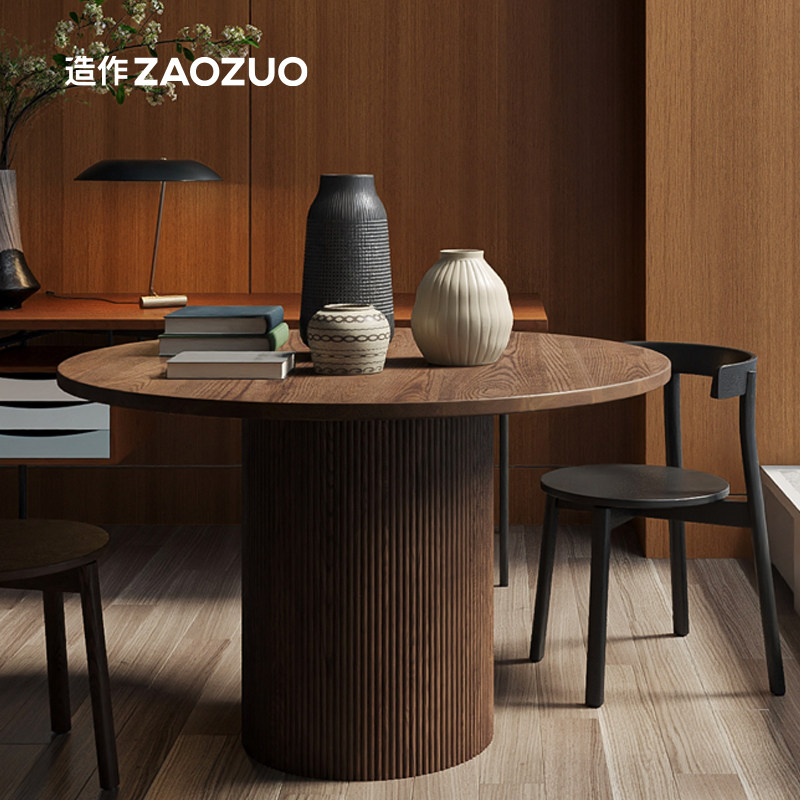 造作圆形纯进口白橡实木侘寂餐桌