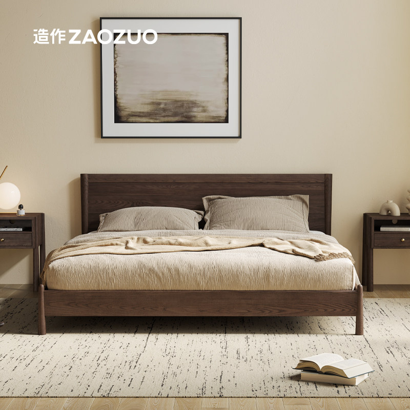 造作圆舞床纯实木白橡实木进口FAS级新中式法式意式侘寂卧室家用