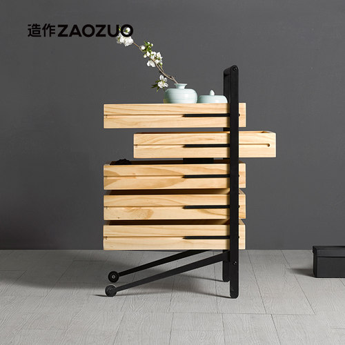 造作京都手推柜ZAOZUO侘寂风实木手推车日本设计师客厅边柜手推车