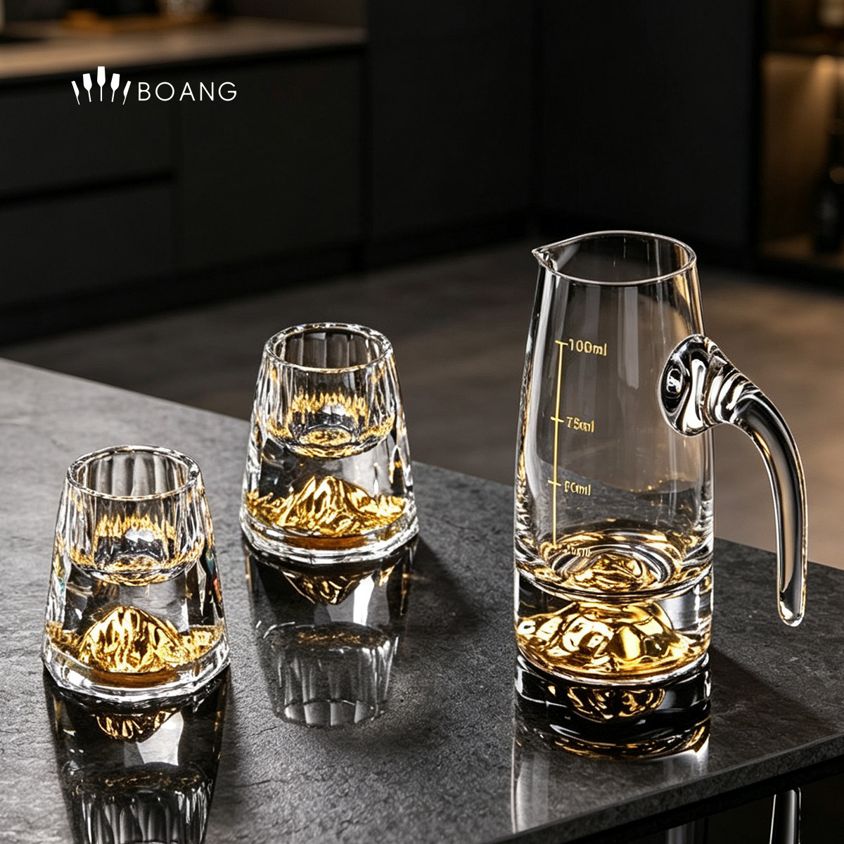 家用白酒杯分酒器套装水晶玻璃创意钻石小号一口杯子轻奢金箔酒盅