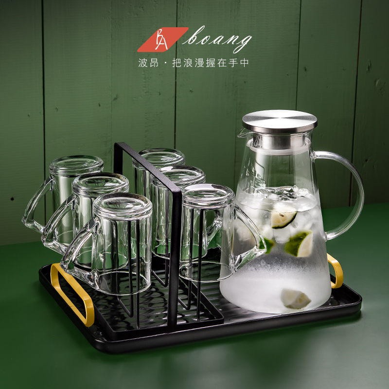 创意水杯家用套装高级感家庭喝水杯E子玻璃杯带把手简约客厅绿茶