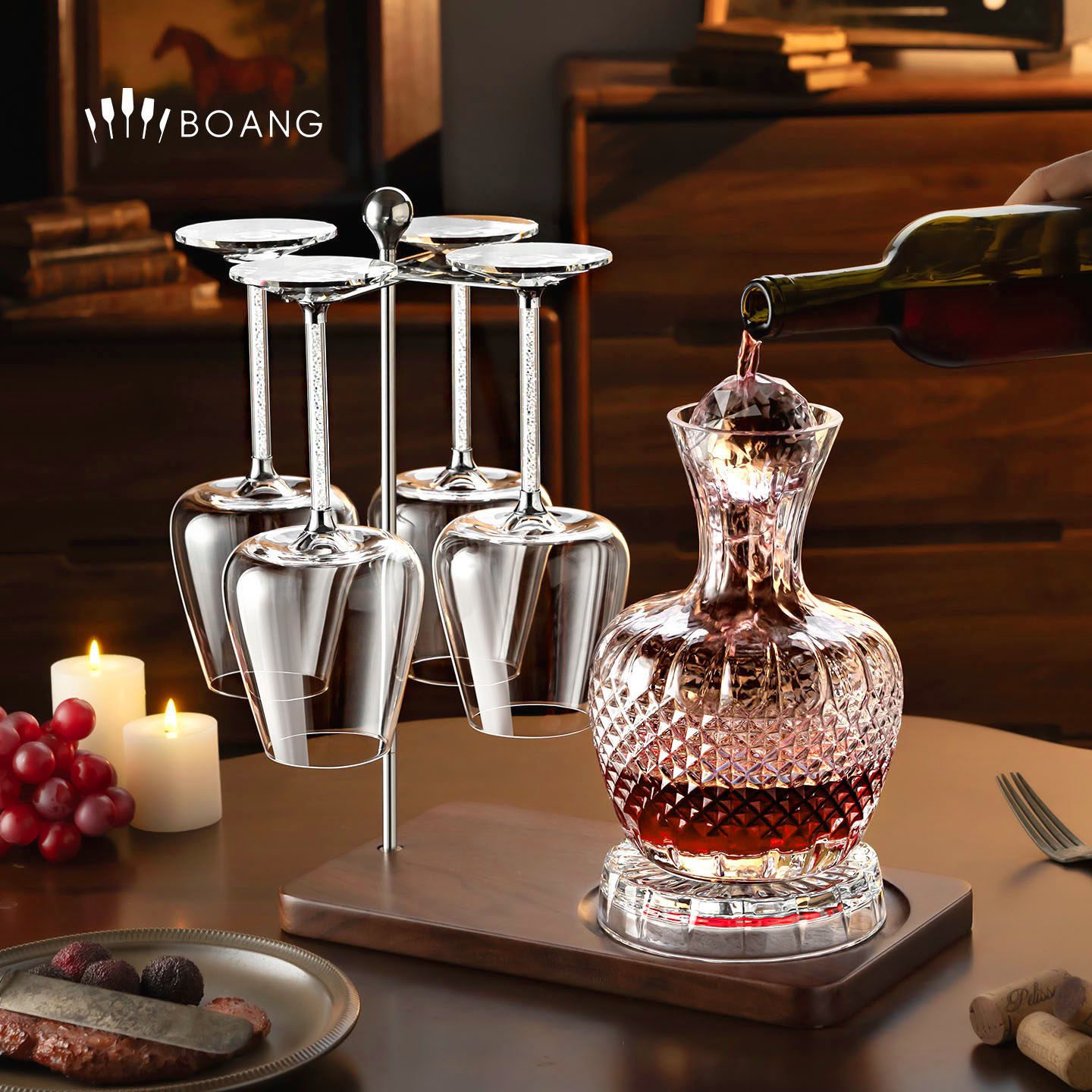 高档红酒杯杯架套装带醒酒器水晶高脚葡萄酒杯轻奢家用酒具送礼,餐饮具,葡萄酒/红酒杯,淘宝优惠券,粉丝福利购,淘宝优惠卷