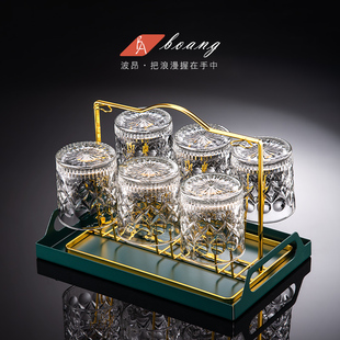 威士忌酒杯套装 水晶玻璃洋酒杯子家用啤酒杯高端酒具 带托盘架欧式