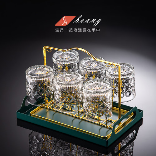 威士忌酒杯套装带托盘架欧式水晶玻璃洋酒杯子家用啤酒杯高端酒具