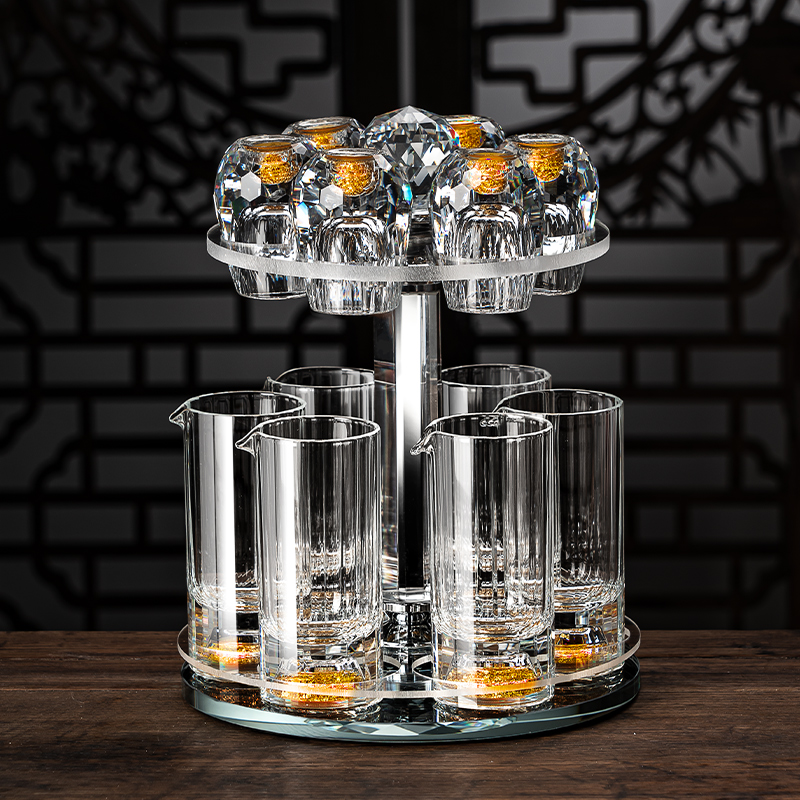 钻石白酒杯轻奢高档杯架套装水晶分酒器酒具小酒盅烈酒品酒杯家用
