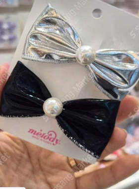 韩国儿童发饰bonbon镭射亮面珍珠蝴蝶结套组鸭嘴夹发夹