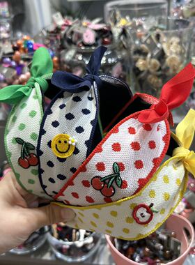 韩国东大门bebeprince儿童可爱波点樱桃刺绣蝴蝶结宽边发箍