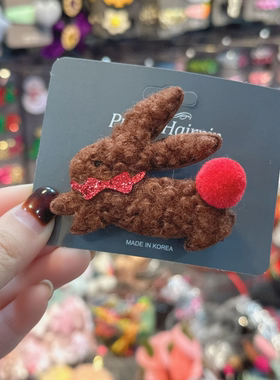 10.26韩国pretty hairpin儿童发饰可爱羊羔毛领结小兔子女童发夹