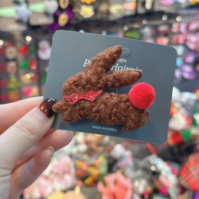 可爱羊羔毛领结小兔子女童发夹