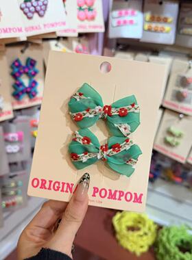 3.4韩国pom新款2026儿童彩色网纱小花刺绣边夹发夹