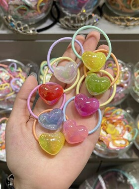 韩国bebeprince儿童发饰甜美可爱撞色爱心发圈女童皮筋不伤发头绳