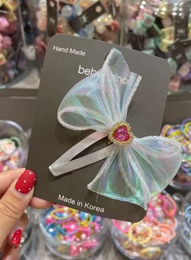 6.29韩国bebeprince儿童发饰镭射网纱爱心蝴蝶结发夹边夹