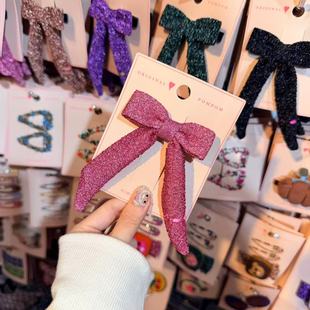 11.13韩国pom新款2025儿童亮闪蝴蝶结飘带边夹发夹