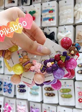 韩国pikaboo儿童秋冬新款可爱节日感小熊樱桃绕绕发圈发绳