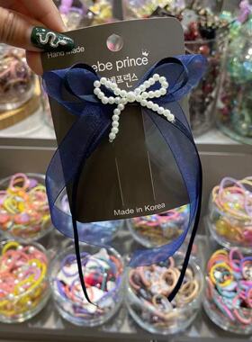 3.2韩国bebeprince儿童发饰网纱丝带珍珠蝴蝶结边夹