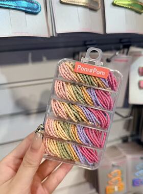 3.4韩国pom新款2026儿童拼色多巴胺高弹力拇指发圈套组