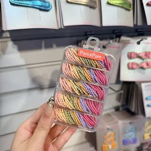 3.4韩国pom新款 2026儿童拼色多巴胺高弹力拇指发圈套组