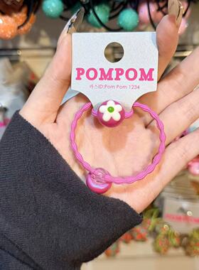 3.4韩国pom新款2026儿童立体花花樱桃绕绕发绳发圈