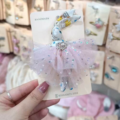 2.12韩国inpink儿童发饰2025春新款高端蕾丝钻蝴蝶结手工发夹边夹
