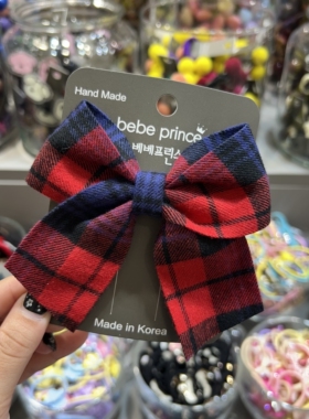 韩国东大门bebeprince儿童发饰彩色格纹学院风蝴蝶结边夹发夹