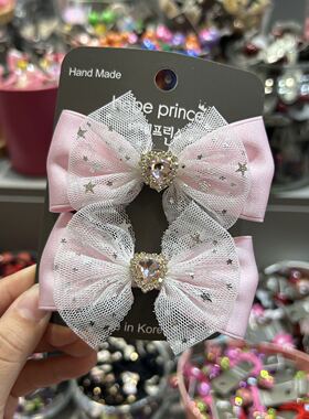 韩国东大门bebeprince儿童发饰星星网纱蝴蝶结边夹发夹对夹