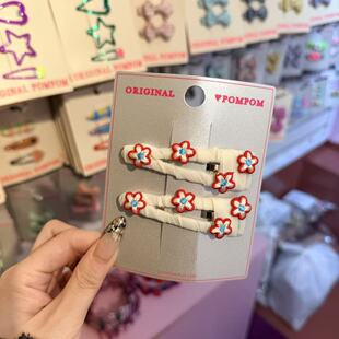 2026儿童彩色花花刺绣边夹发夹 3.4韩国pom新款