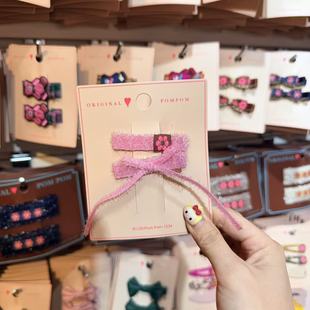 12.3韩国pom新款 2025儿童彩色细闪蝴蝶结丝带碎花边夹发夹