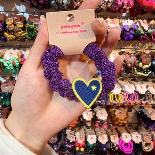 11.12韩国pom新款2025儿童彩色爱心刺绣发绳发圈