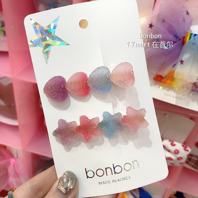 韩国代购bonbon儿童发饰砂糖糖果爱心星星发夹宝宝甜美一字夹1.19