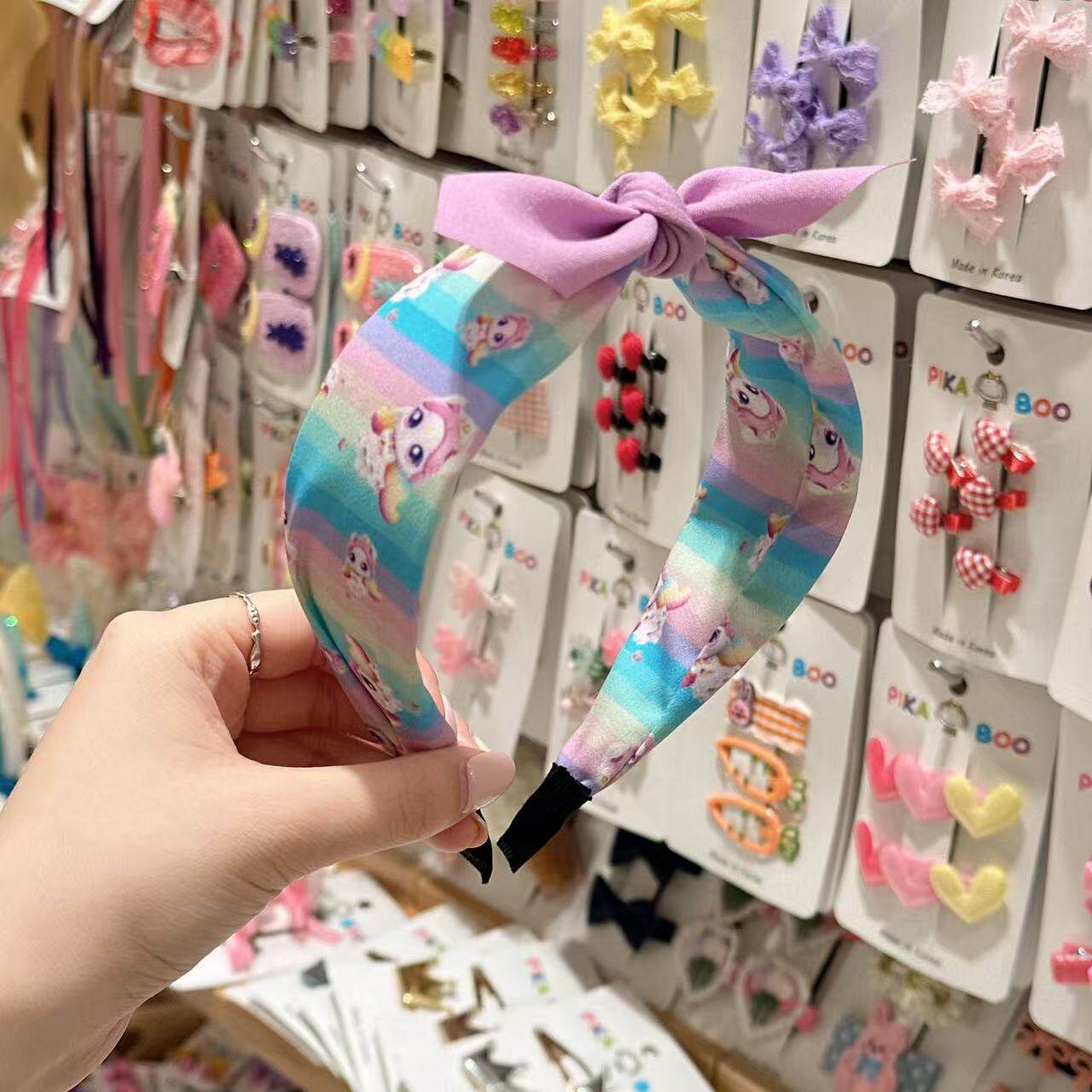 韩国东大门pikaboo儿童发饰彩虹小马独角兽蝴蝶结宽发箍头箍发卡