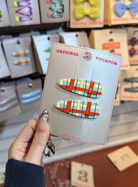 3.4韩国pom新款2026儿童彩色手绘感格纹边夹发夹