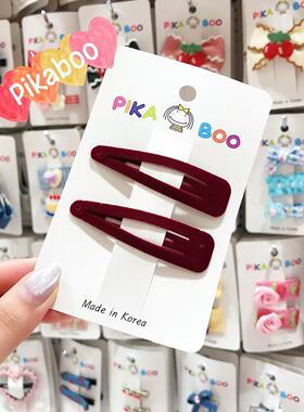 韩国东大门pikaboo儿童新款秋冬丝绒植绒掰掰夹简约哑光边夹bb夹