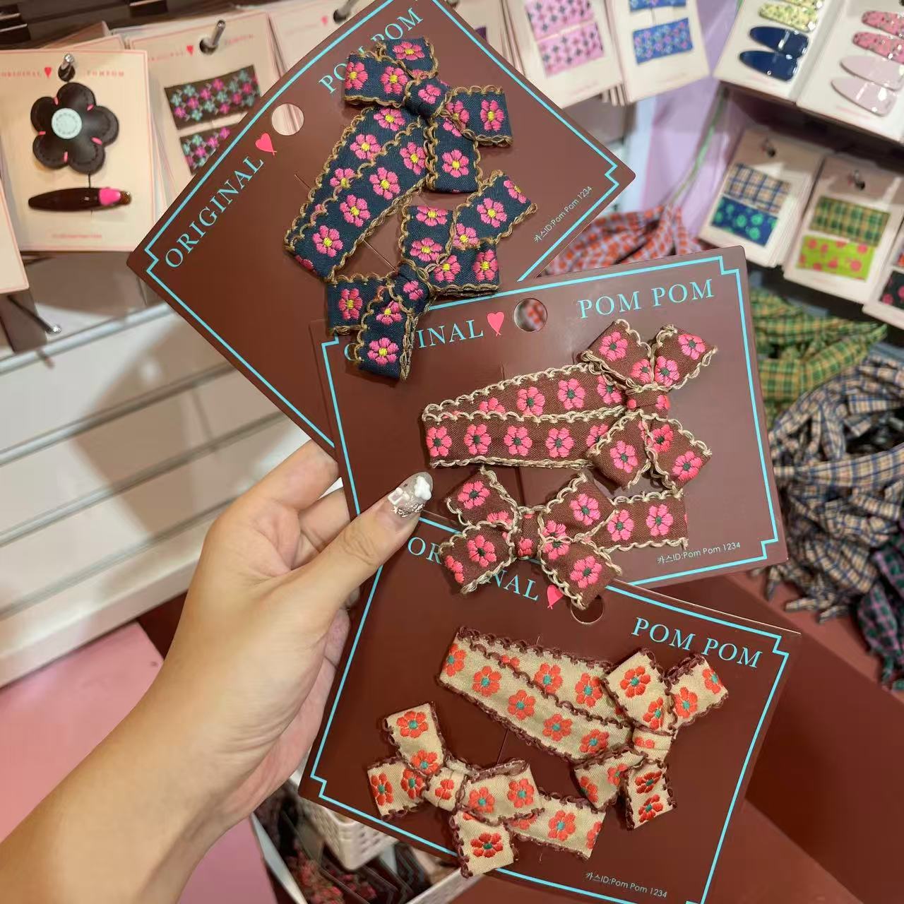 9.3韩国pom新款2025儿童碎花刺绣蝴蝶结组合掰掰夹bb边夹刘海夹