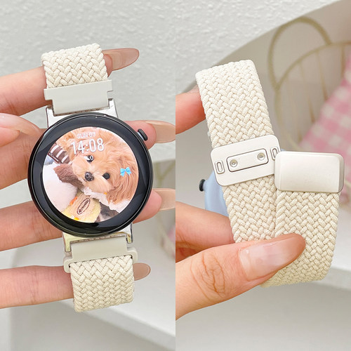 适用荣耀手表FIT表带弹力编织磁扣替换带智能watch fit雅致版/活力版夏季运动透气排汗腕带IVY-B39高颜值表链