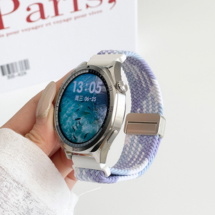 GS4 适用华为手表GT5表带新款 GT2弹力编织磁扣荣耀Watch4pro GT4 魔法手表夏天运动透气腕带链配件 GT3
