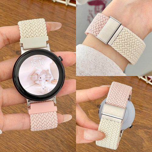 适用荣耀手表FIT表带尼龙编织弹力双拼色卡扣替换带honor watch fit雅致版活力版男女款高颜值ins风潮流配件