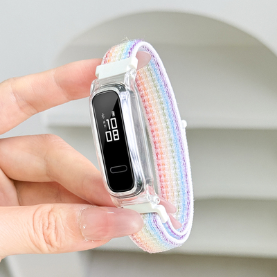 适用于华为手环3E/4e表带荣耀band 4Running/5篮球版尼龙魔术贴回环腕带AW70男女生夏季运动透气腕带链配件