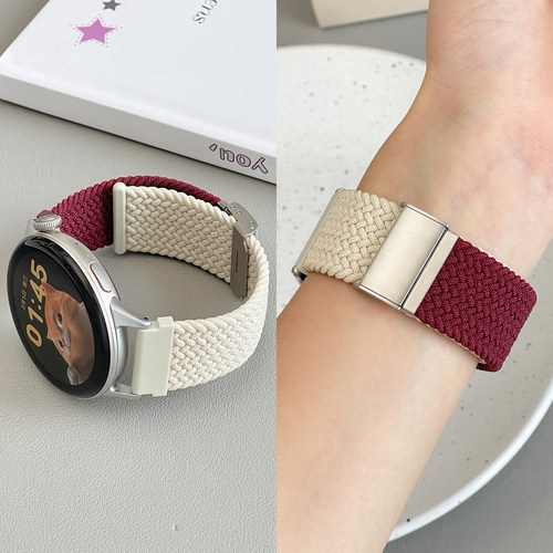 适用VIVO WATCH 3表带编织尼龙弹力卡扣双拼色替换带vivo智能手表5代夏季时尚透气可调节手表链WA2356C配件