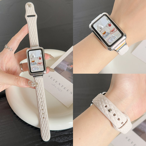适用于OPPO Watch free表带新款硅胶皮纹单钉反扣替换带OPPO Band2/NFC版女生时尚高颜值ins风表链配件