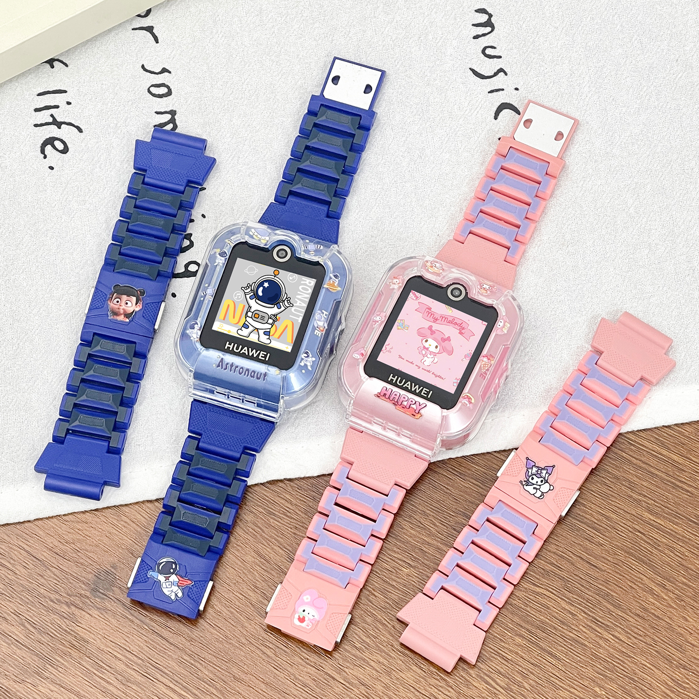 适用于华为儿童电话手表5新款款表带碳纤维磁吸闪扣双色卡通替换带KTY-L10中小学生运动加长链防摔壳配件
