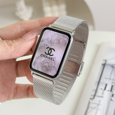 适用小米手环9pro表带M2401B1智能运动Band8pro金属不锈钢双卡扣替换带M2303B1时尚个性潮流不锈钢网带链