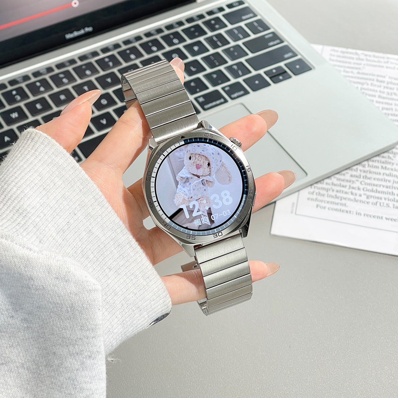 适用华为GT5手表GT3pro表带watch4/GT2pro荣耀magic2金属精钢一株商务带2E/watchgt男女士时尚商务腕链配件