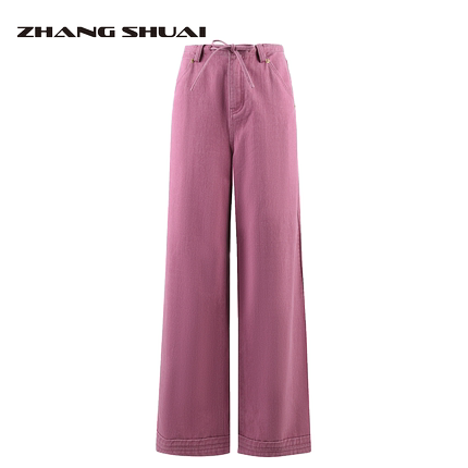 ZHANG SHUAI系新款带休闲百搭简约经典女宽松阔腿牛仔裤