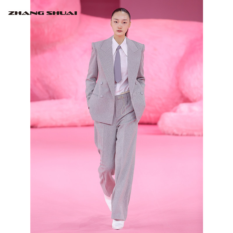 ZHANGSHUAI张帅通勤风高级感立体时髦纽扣肌理感宽肩西服