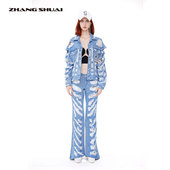 ZHANGSHUAI张帅原创设计2024春夏破洞牛仔喇叭裤