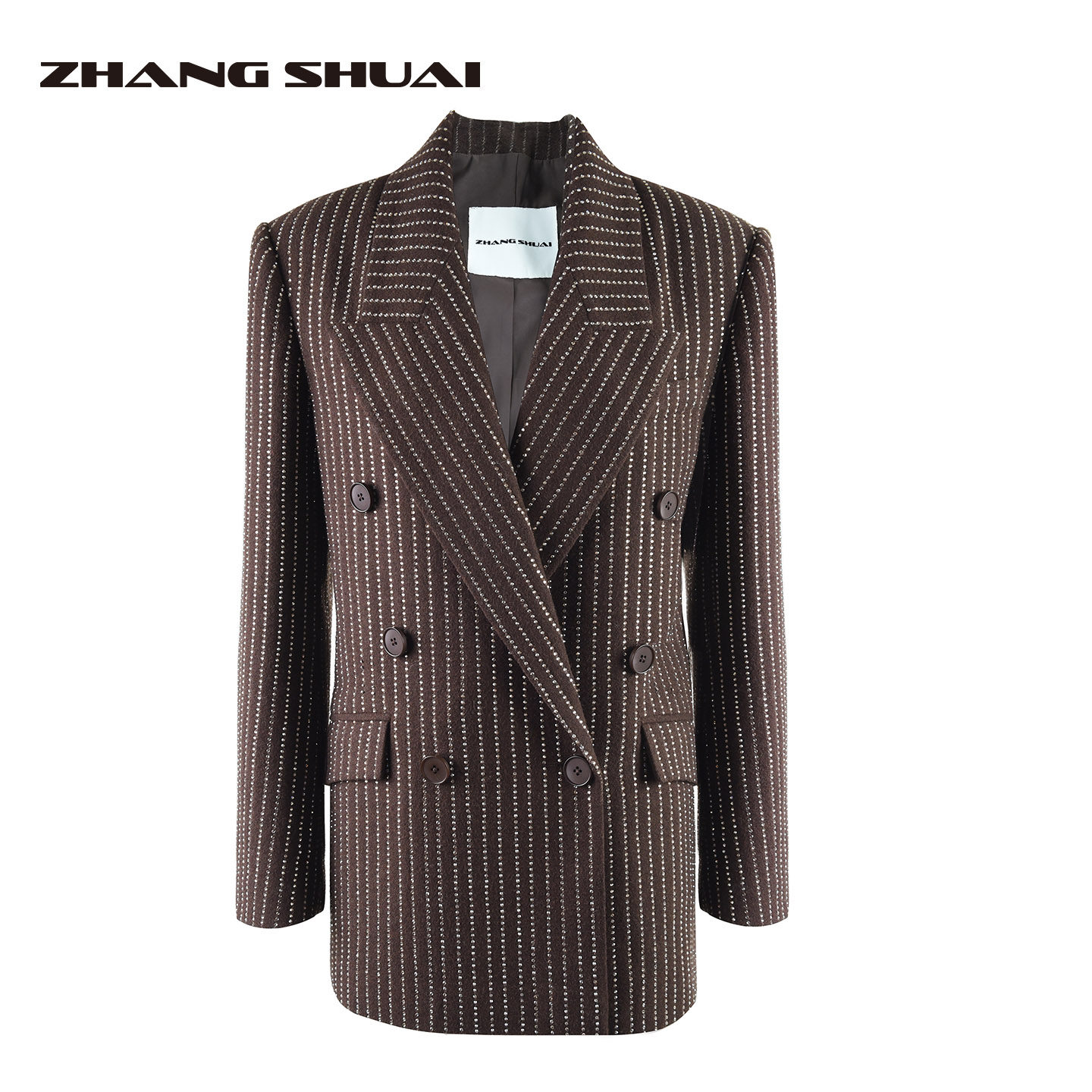 ZHANGSHUAI竖条纹烫钻西服