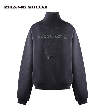 ZHANG SHUAI秋冬新款宽松长袖简约爱心手势印花卫衣