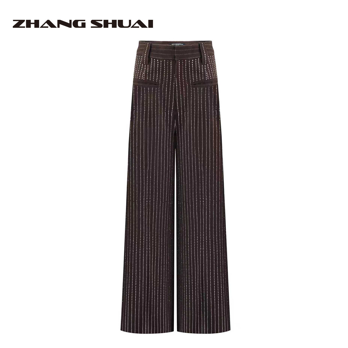 ZHANGSHUA竖条纹烫钻阔腿裤